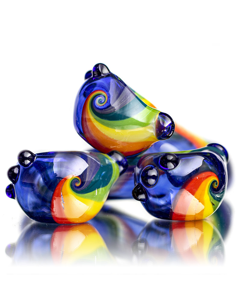 4" Glass Dry Pipe Color Stripes Pipe over Cobalt by KC Glass