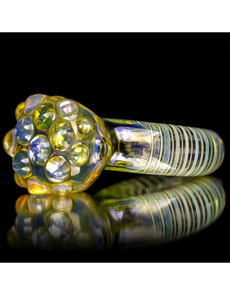 4" Glass Pipe Dry Donut Pipe Fume with Green Accents by B6