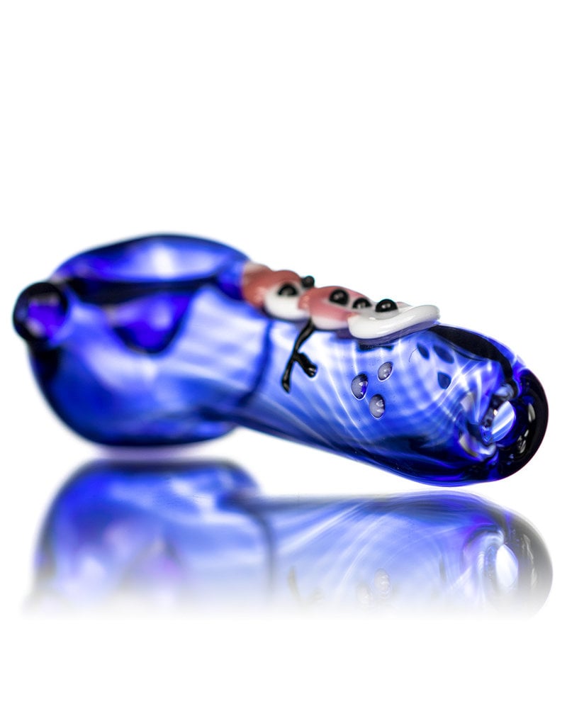 4" Glass Pipe Dry Pink Scarf Snowman on Cobalt by KC