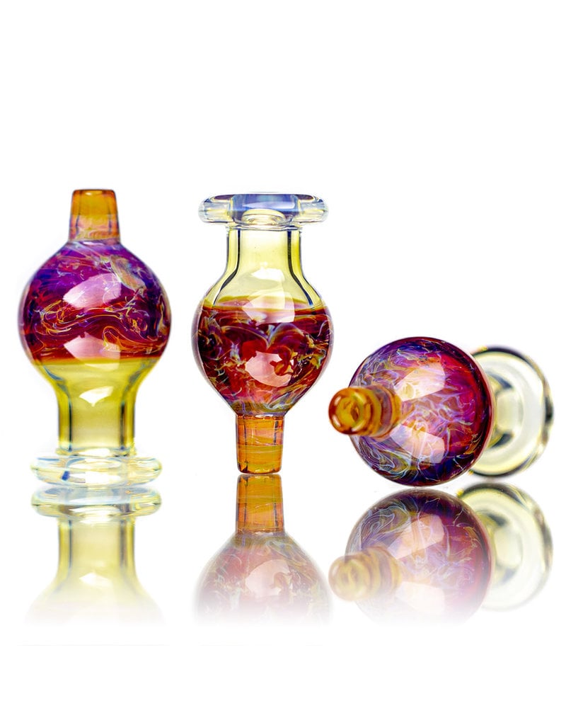 25mm Marbled Glass Bubble Carb Cap by Messy Glass (D) Amber Purple