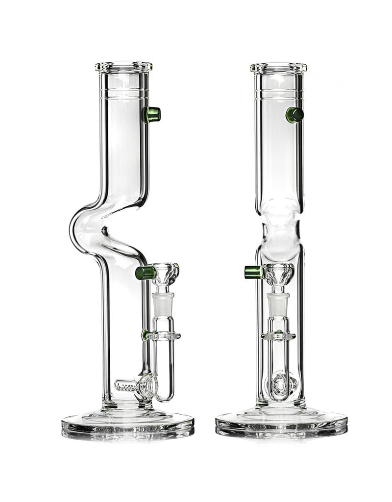 Zombie Hand Studio 14" 50x5 14mm 90 GREEN ACCENTED Kink Bong with Inline Perc and Slide by Zombie Hand Studios