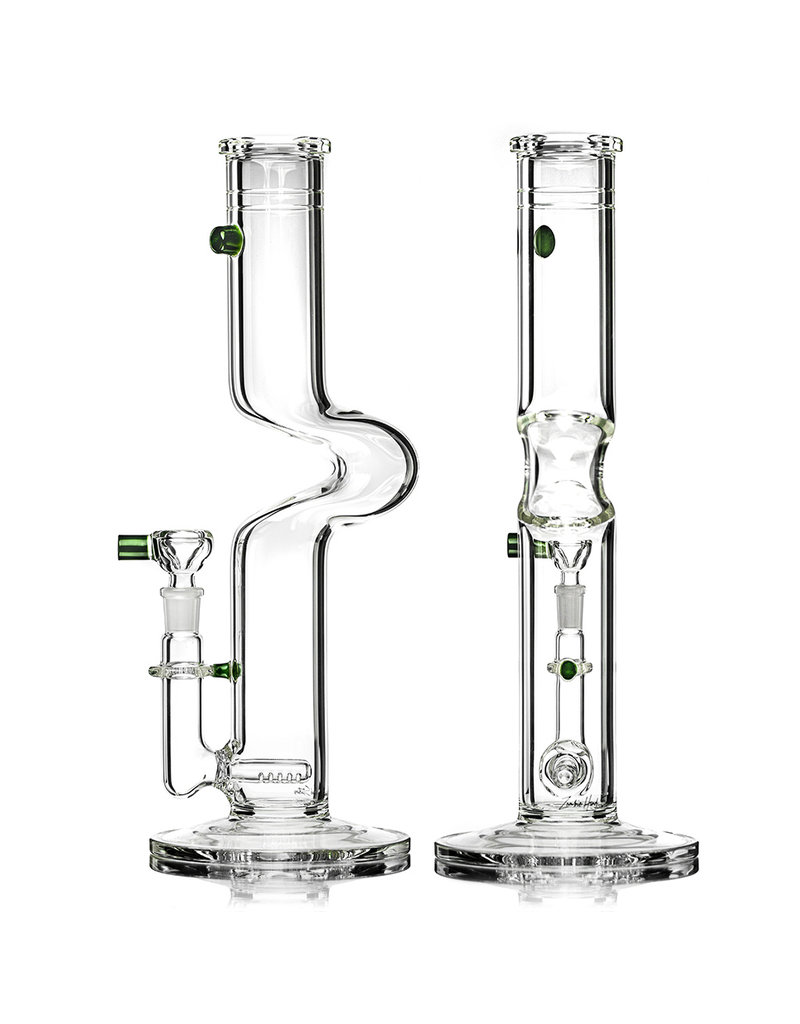 Zombie Hand Studio 14" 50x5 14mm 90 GREEN ACCENTED Kink Bong with Inline Perc and Slide by Zombie Hand Studios