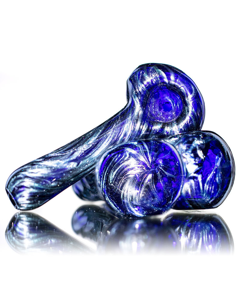 4" Glass Pipe Dry Unobtainium Swirl on COBALT by RG Glass