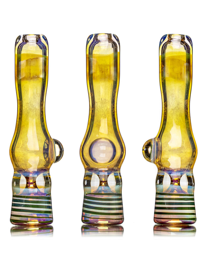 Key Glass Co 4" Gold Fume Glass Chillum with Green Wrap Accented Bowl by KGC