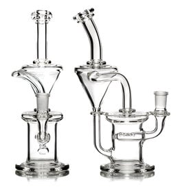 14mm 9" Clear Glass Recycler Dab Rig with 15 hole Gridded Inline Perc by Naples Glass