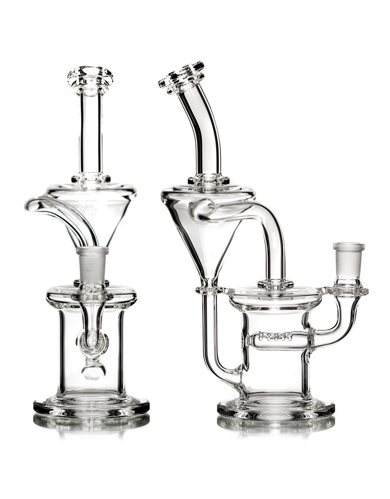 14mm 9" Clear Glass Recycler Dab Rig with 15 hole Gridded Inline Perc by Naples Glass