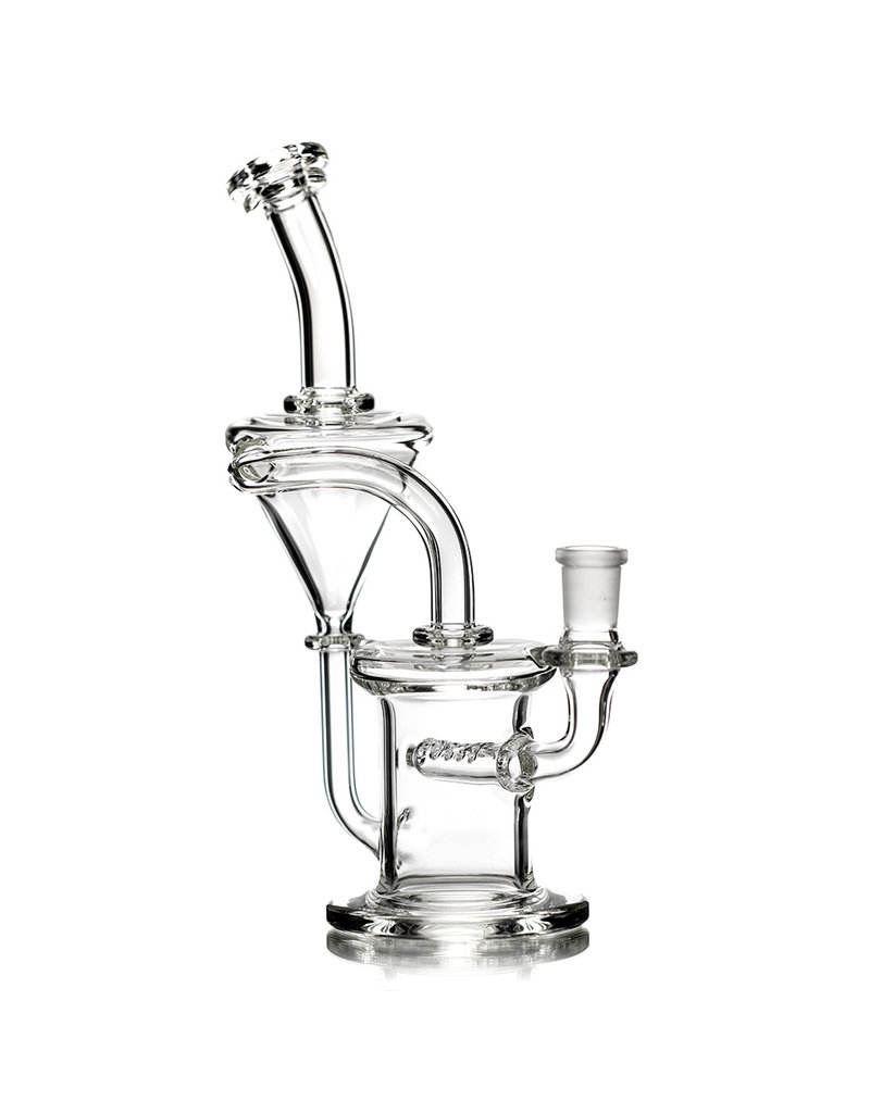 14mm 9" Clear Glass Recycler Dab Rig with 15 hole Gridded Inline Perc by Naples Glass