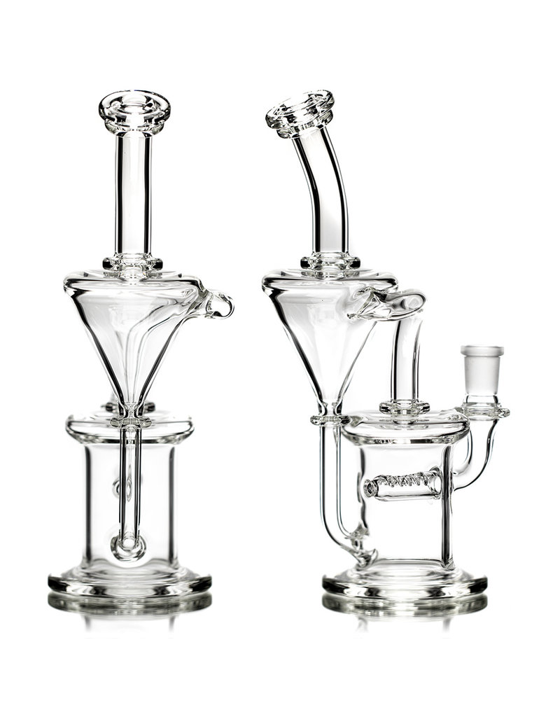14mm 9" Clear Glass Recycler Dab Rig with 15 hole Gridded Inline Perc by Naples Glass