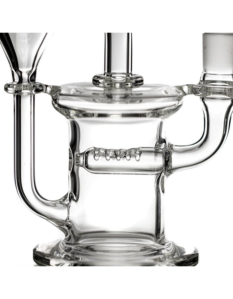 14mm 9" Clear Glass Recycler Dab Rig with 15 hole Gridded Inline Perc by Naples Glass