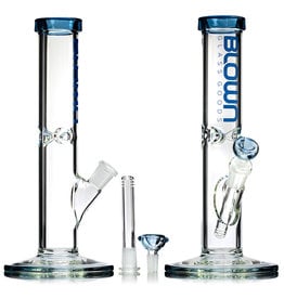 12" 14mm 50x5 Straight Bong Rainbow Series Blue Stardust with SKY BLUE Logo Accent, downstem and slide by BLOWN