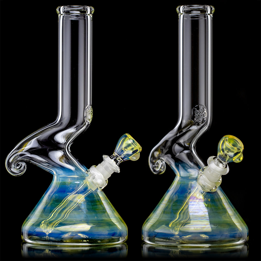 10" Silver Fume Accented Mini Horn Bong with Downstem and Slide by Hor