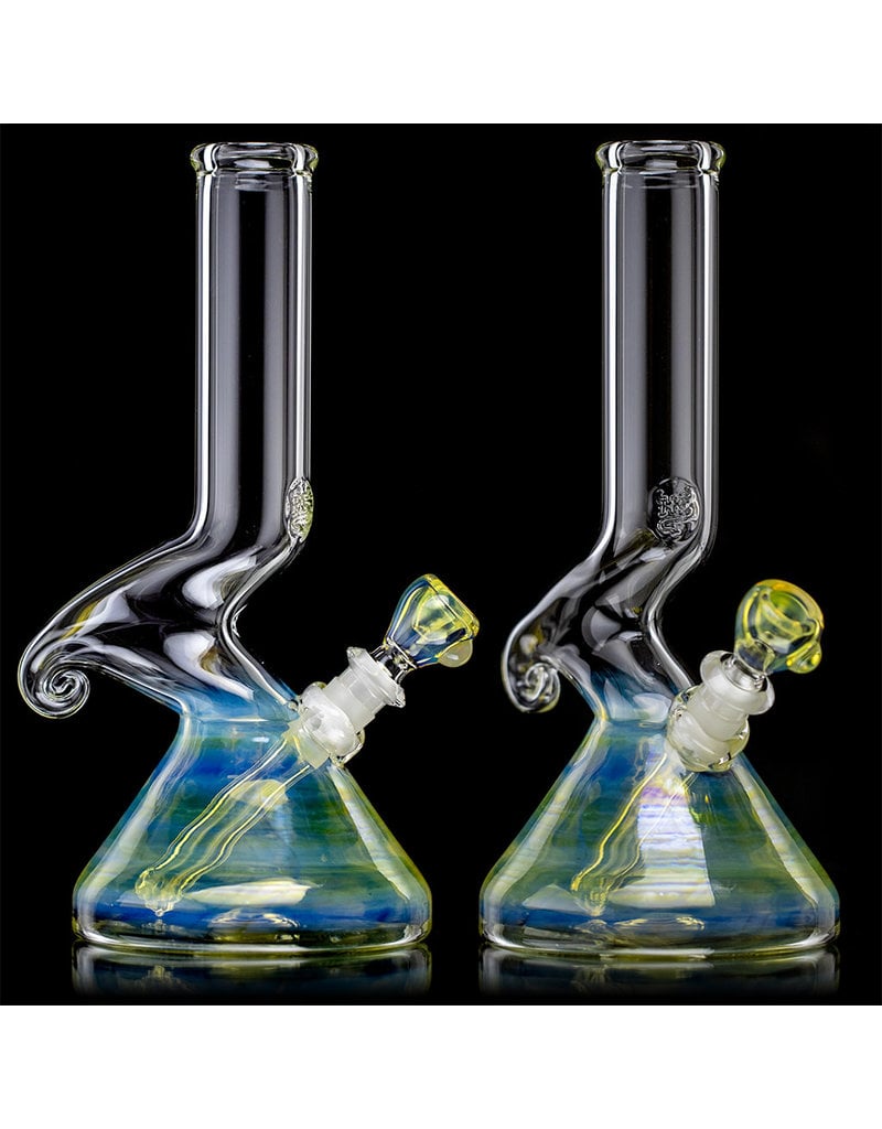 10" Silver Fume Accented Mini Horn Bong with Downstem and Slide by Horny Glass