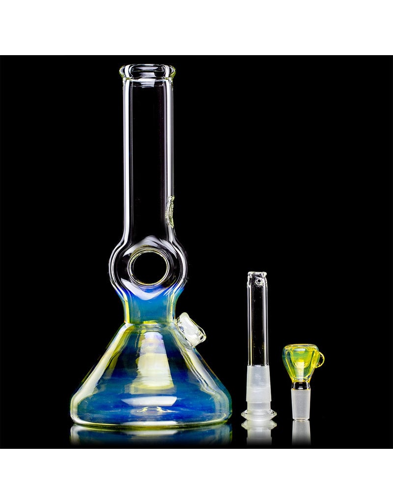 10" Silver Fume Accented Mini Donut Bong with Downstem and Slide by Horny Glass