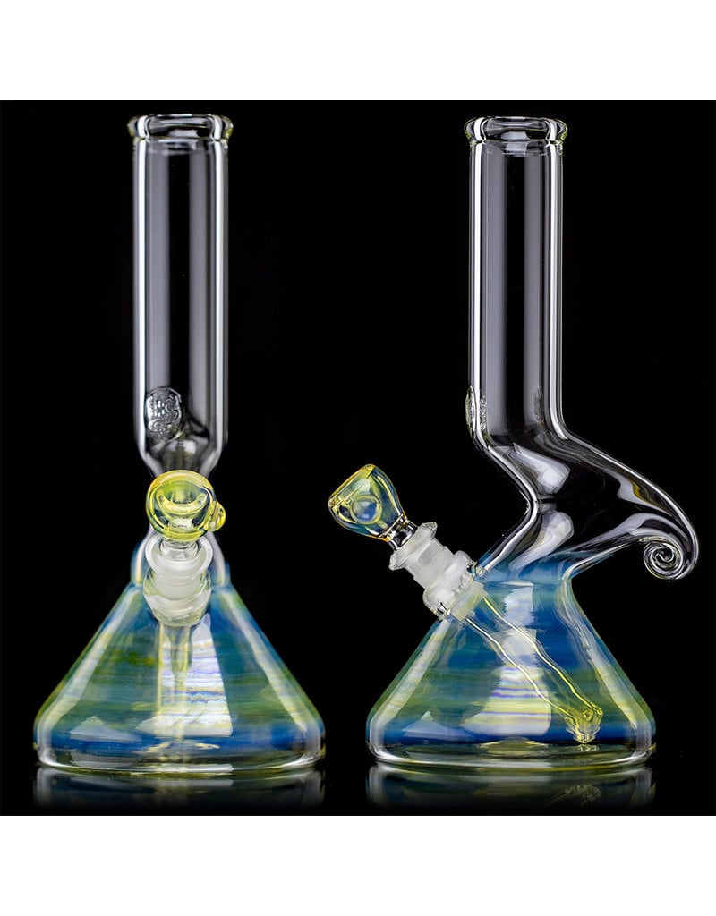 10" Silver Fume Accented Mini Horn Bong with Downstem and Slide by Horny Glass