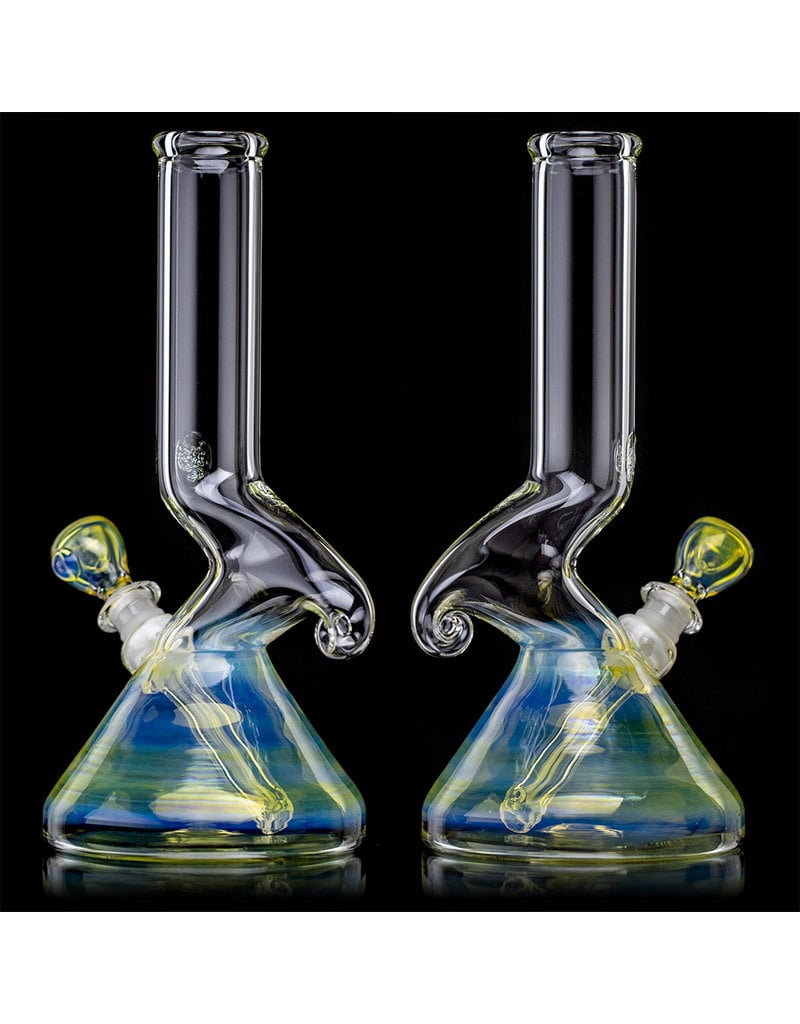 10" Silver Fume Accented Mini Horn Bong with Downstem and Slide by Horny Glass