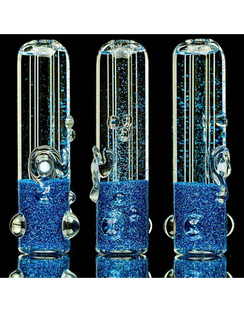 3" Blue Glitter Glass Chillum Onie by Hitide Glassworks