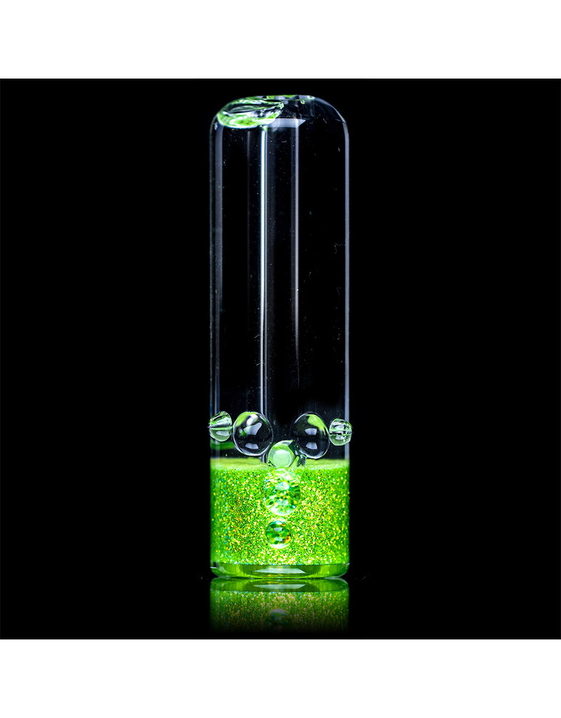 3" Green Glitter Glass Chillum Onie by Hitide Glassworks