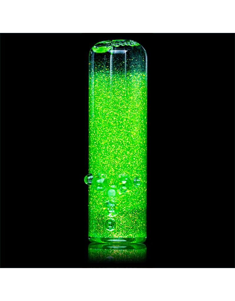 3" Green Glitter Glass Chillum Onie by Hitide Glassworks