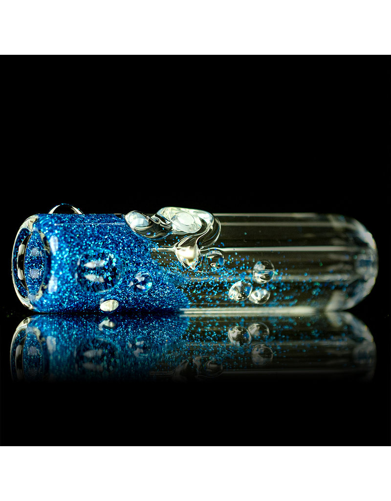 3" Blue Glitter Glass Chillum Onie by Hitide Glassworks