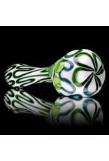 4" Glass Dry Pipe Green Squiggle on White by SW Glass