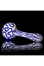 4" Glass Dry Pipe Blue Squiggle on White by SW Glass