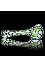 4" Glass Dry Pipe Green Squiggle on White by SW Glass