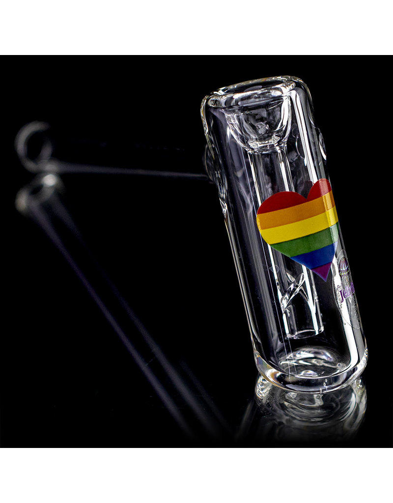 5" Clear Glass Bubbler Water Pipe Rainbow Heart Decorated Hammer by Jellyfish Glass