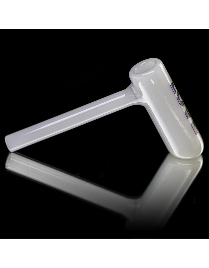 5" Glass Bubbler Water Pipe White Rainbow Decorated Hammer by Jellyfish Glass