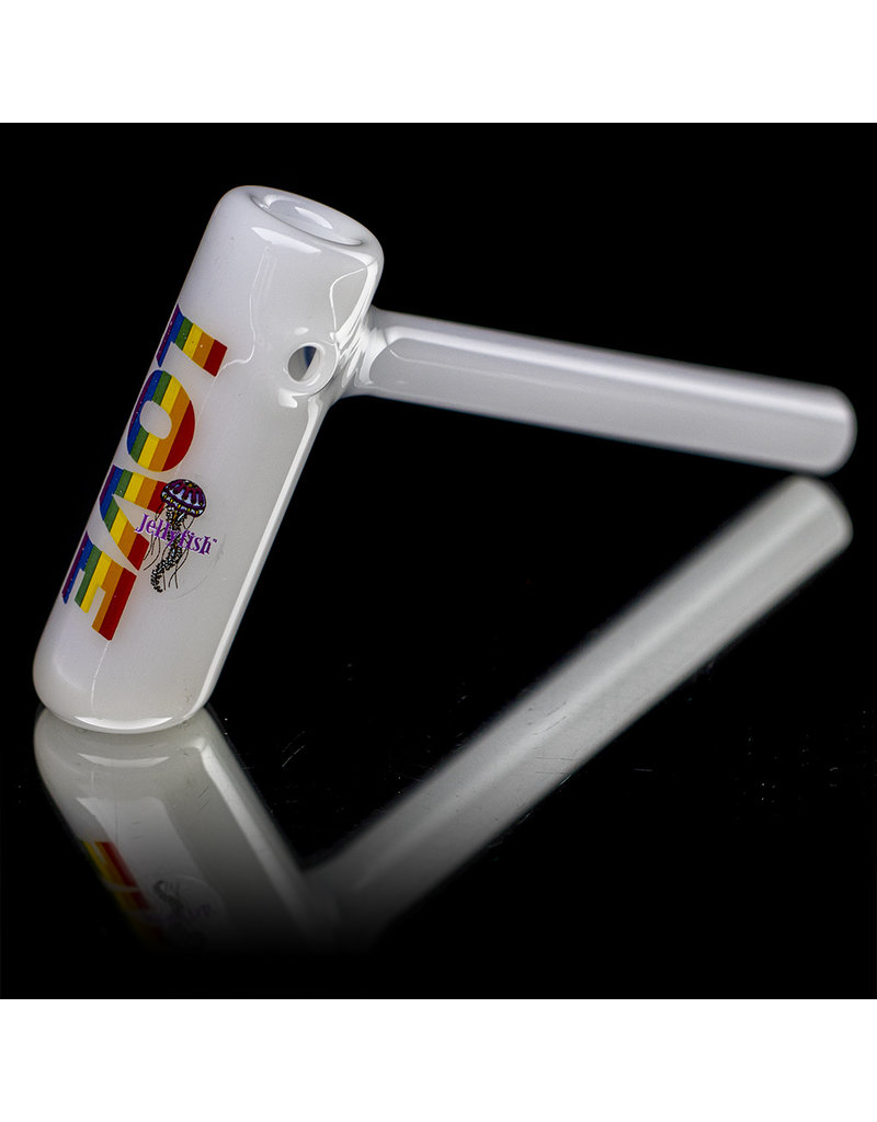 5" Glass Bubbler Water Pipe White Rainbow Decorated Hammer by Jellyfish Glass