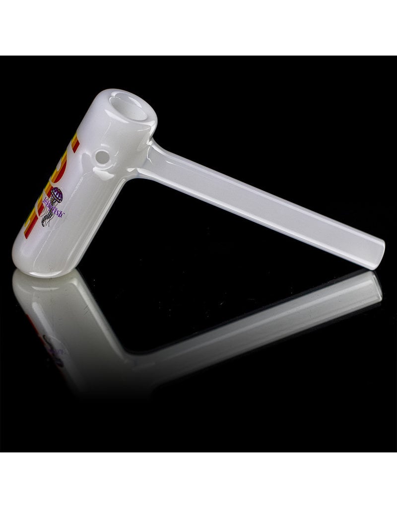 5" Glass Bubbler Water Pipe White Rainbow Decorated Hammer by Jellyfish Glass