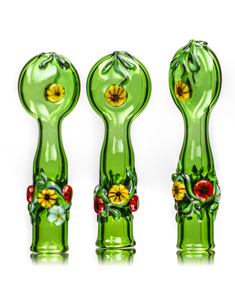 4" Green Floral Chillum by Diane Gilliam