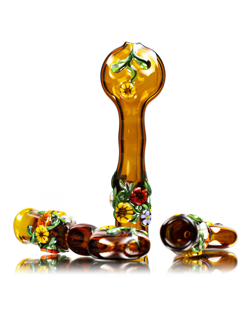 4" Amber Floral Chillum by Diane Gilliam