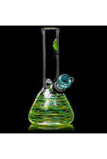 7" 14mm Azul & Yellow Wrap Grommet Beaker Bong with Slide by Space Glass