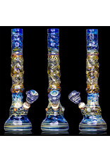 15" 14mm Blue Goldie Hybrid Bong with Matching Slide (Z) by Heady Old School Glass
