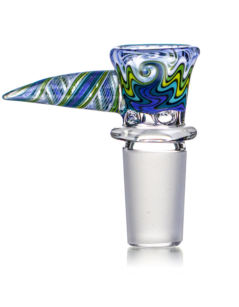 Mike Fro 18mm (BB) Bong Bowl Slide Piece w/ Worked Horn Handle and 4-Hole glass screen by Mike Fro