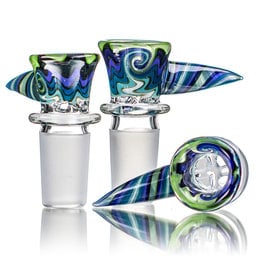 Mike Fro 18mm (BC) Bong Bowl Slide Piece w/ Worked Horn Handle and 4-Hole glass screen by Mike Fro