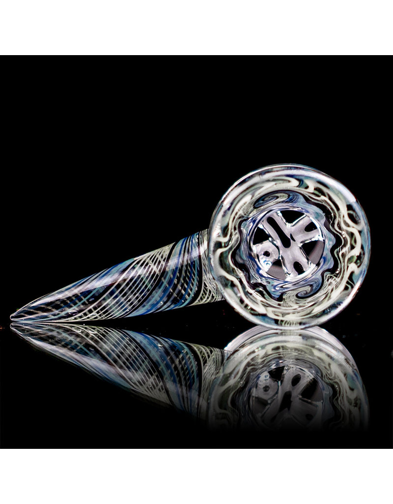 Mike Fro 18mm (BF) Bong Bowl Slide Piece w/ Worked Horn Handle and 4-Hole glass screen by Mike Fro
