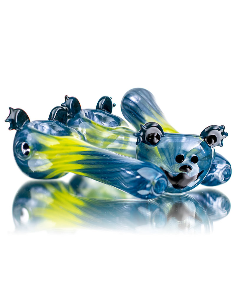 4" Blue Dancing Bear Pipe with Yellow Accents by Todd Bowen
