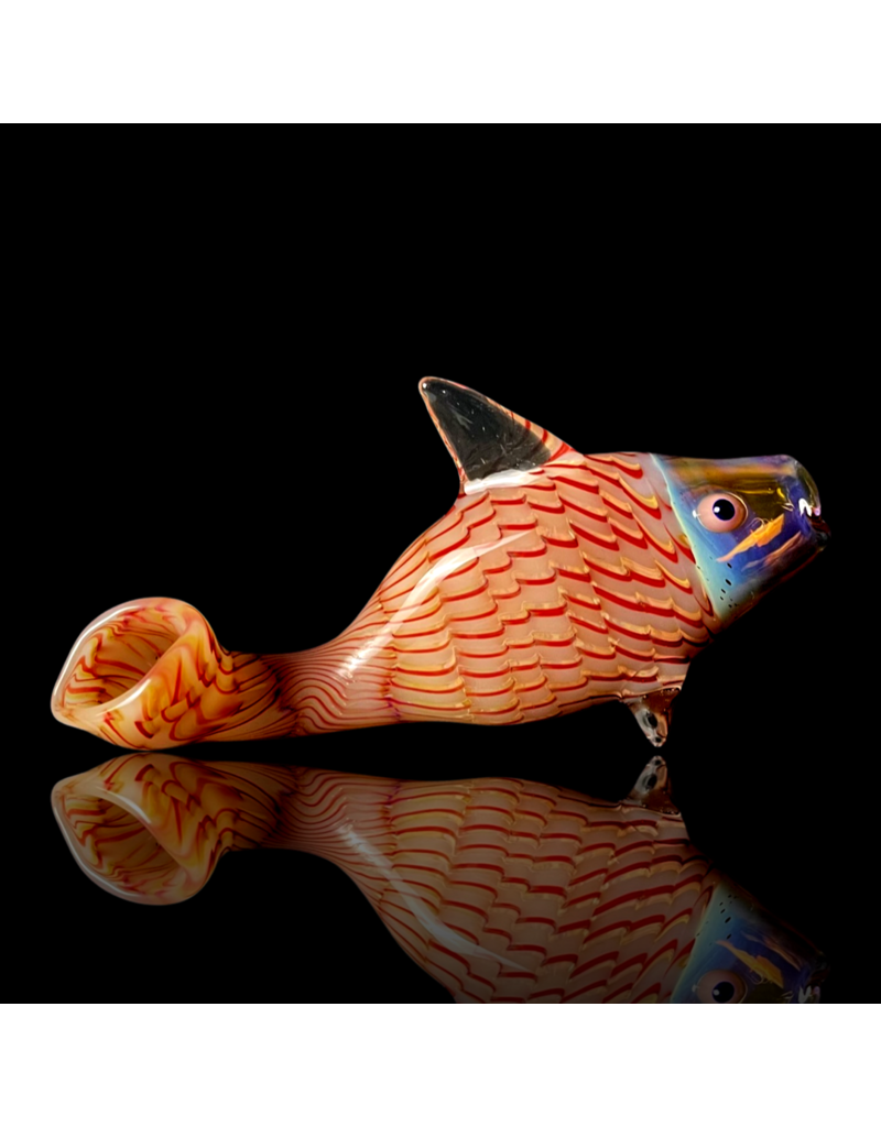 Key Glass Co Red & White Coil Pattern Fish Pipe by KGC