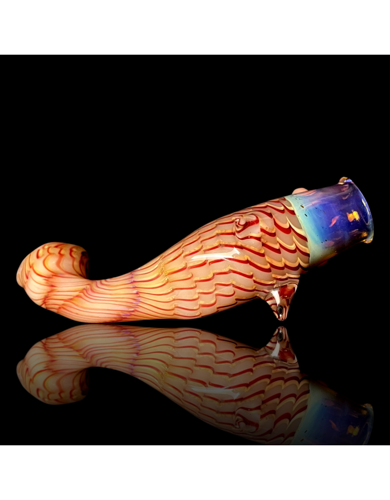 Key Glass Co Red & White Coil Pattern Fish Pipe by KGC