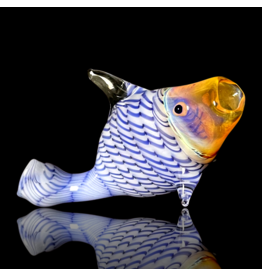 Key Glass Co Blue & White Coil Pattern Fish Pipe
