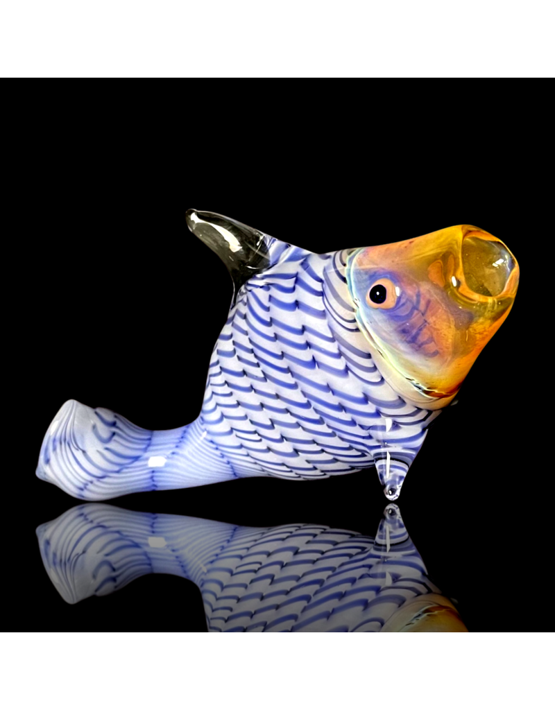 Key Glass Co Blue & White Coil Pattern Fish Pipe by KGC