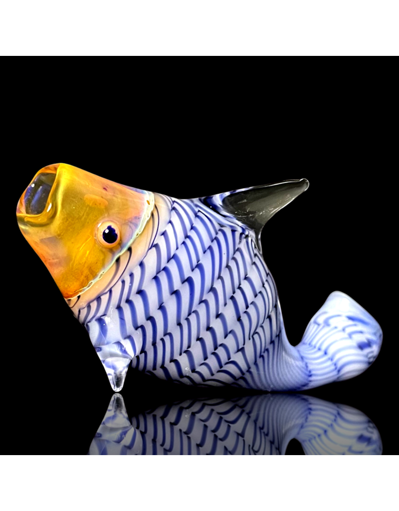 Key Glass Co Blue & White Coil Pattern Fish Pipe by KGC