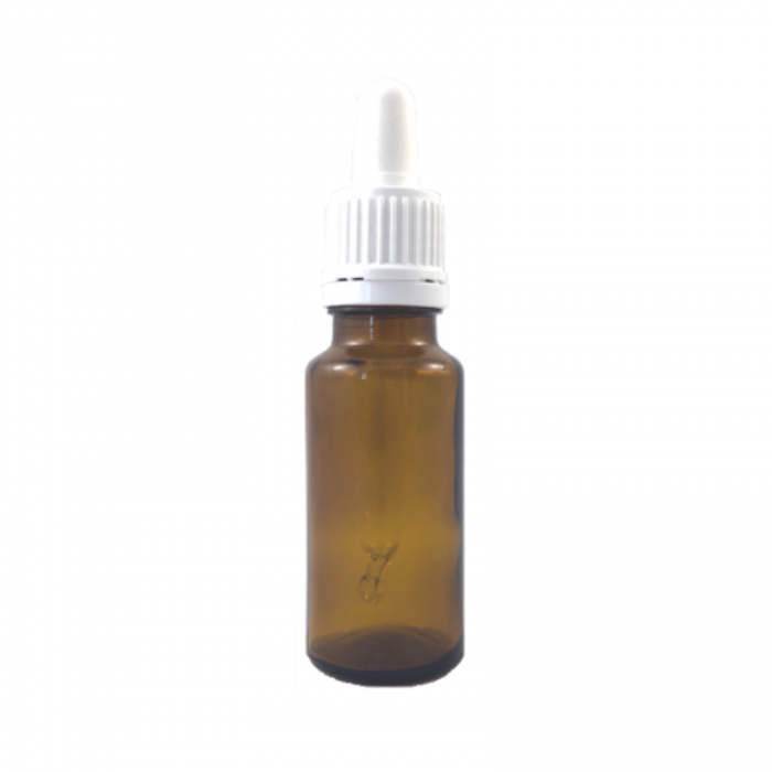 Bouteille vide ambre 20ml avec compte-goutte blanc