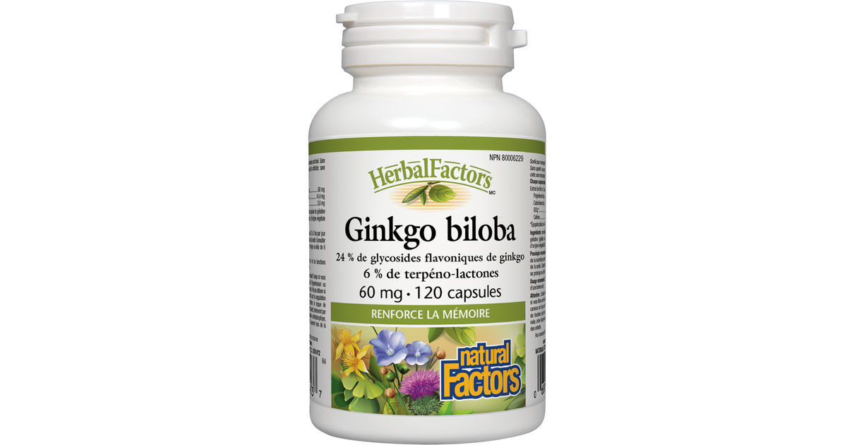 Ginkgo biloba 60mg 120 capsules Natural Factors Boutique en ligne