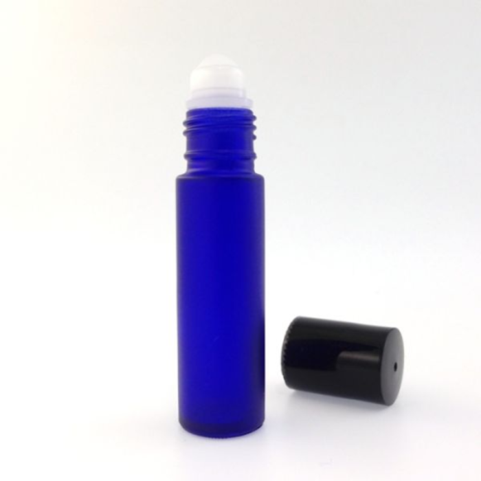 Roll-on 10ml en verre bleu givré bouchon noir