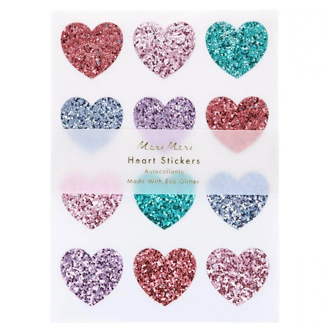 Meri Meri Rainbow Glitter Heart Stickers