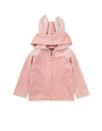 Tea Collection Bunny Ears Velour Baby Hoodie - Cameo Pink