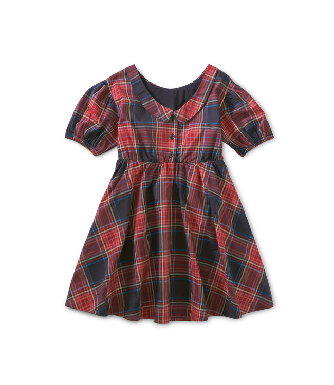 Tea Collection Puff Sleeve Dress - Matsuri Plaid