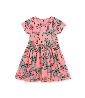 Tea Collection Wrap Neck Dress - Flamingo Sketch